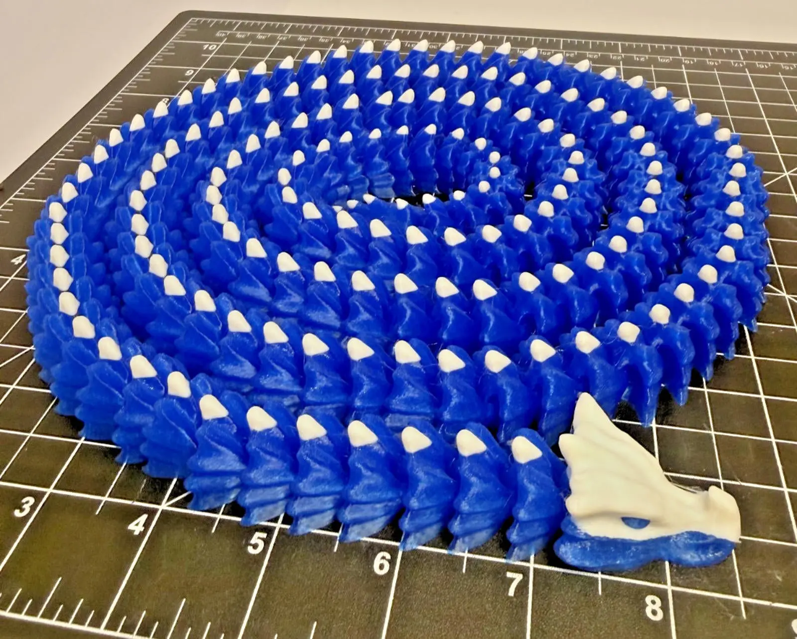 3D Printed LONG Dragon/Snake - PLA - Ice Blue and White - 5 Feet 4 Inches
