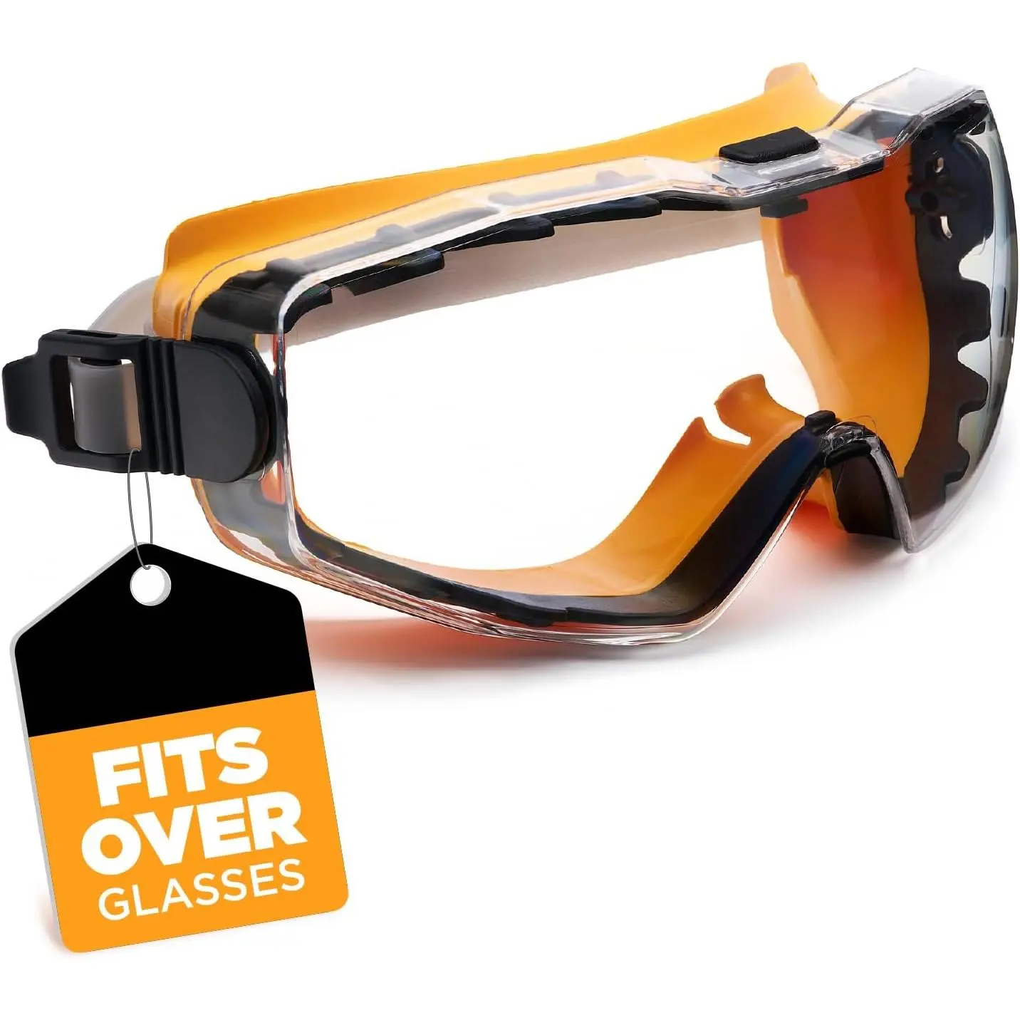 Safety Goggles Over Glasses Anti-Fog Clear Lens, ANSI Z87.1 Impact Resistance, UV Protection, Lab Chemistry Goggles with Adjustable Headband, Quick-Adjust Buckle, Eyewear for Men Women