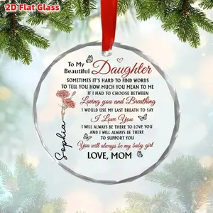 "To My Beautiful Daughter" Personalized 2D Flat Glass Hanging Ornament - Prismatic Cut with Carnation & Butterfly Accents, Sentimental Gift from Mom for Birthday, Graduation & Christmas countdown sister car usb night light cabinet closet kid friend joke