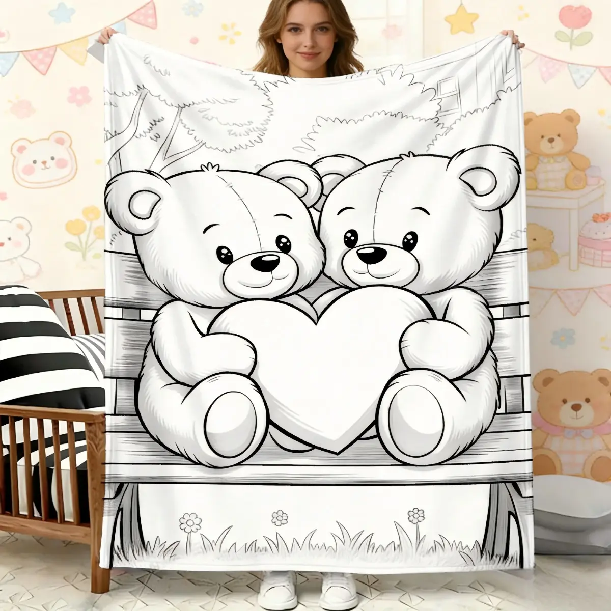 Color-Fillable Flannel Fleece Blanket, DIY Coloring Blanket with Custom-Dyed Fabric, Soft Cozy Bedroom Decor Throw (No Markers Included), Ideal Gift for Children, Suitable for Birthday Gifting, Blankets