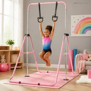 ARCH Pink Multi-Functional Adjustable-Height Children's Horizontal Gymnastic Bar with Animal Rings, Gymnastics Equipment