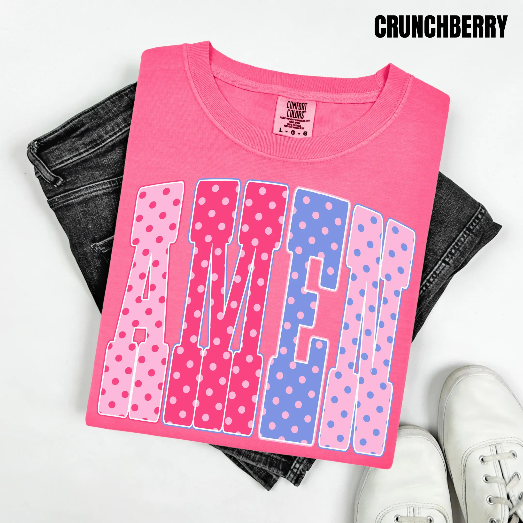 Amen Pink Polka Dots Comfort Colors T-Shirt 'NLB'