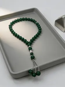 Authentic Agate Tasbih, Handcrafted Islamic Prayer Beads, Striped Design, Metal Chain, All-Season Accessory, 1pc