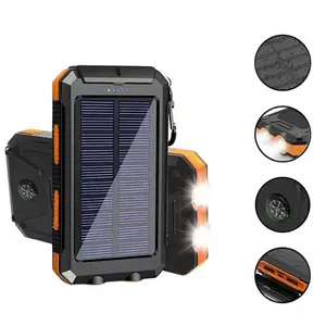 10000mAh Solar Power Bank Portable Waterproof Dual LED Flashlight Compass Outdoor Camping Charger Power Bank，Solar Charger Power Bank Dual Flashlight Compass Waterproof Outdoor Camping Chargeable