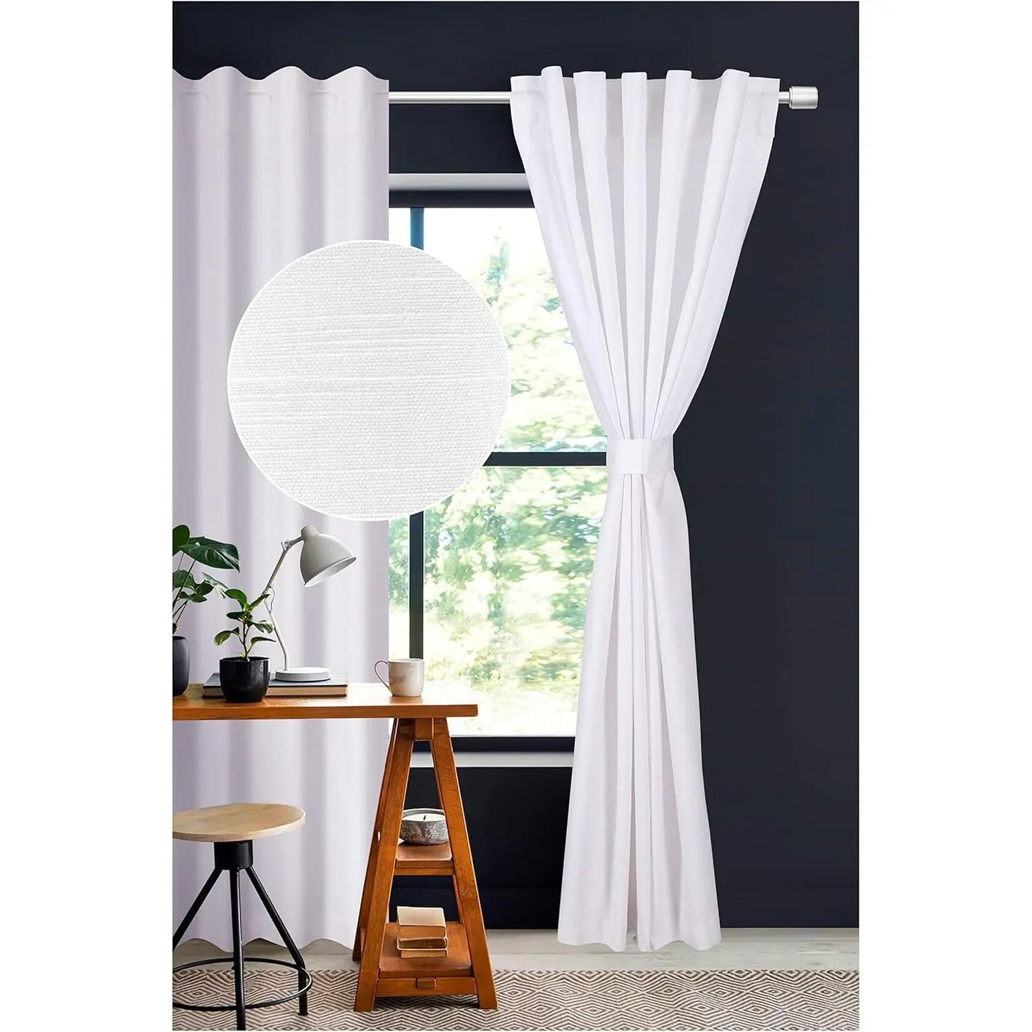 Lightnpro White Cotton Curtain Panels - Set of 2 50x96 in Tab Top Drapes, Light Filtering Window Drapery for Living Room, Bedroom, Rustic Farmhouse Home Decor, Rustic Farmhouse Decor