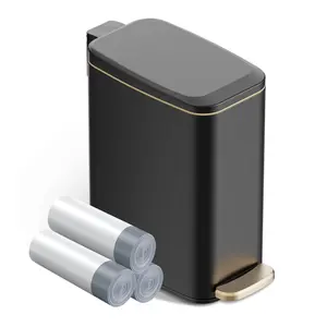 Small Bathroom Trash Can with Lid Soft Close, Step Pedal, 6L / 1.6 Gal Stainless Steel Garbage Bin with Removable Inner Bucket, Slim Wastebasket for Narrow Spaces (Black)