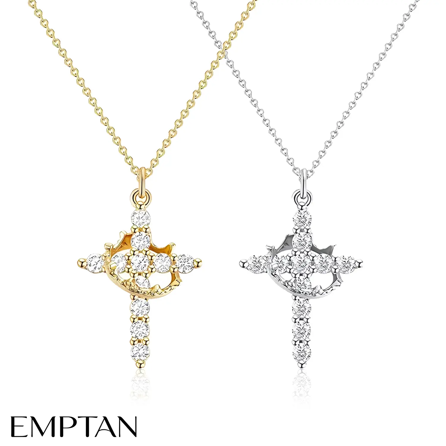 EMPTAN 18K Crown Cross Necklace Gold Plated Women's Cross Pendant Necklace Gold Plated Jewelry for Women Girls For Daily Party Clothing Decor Trendy for Christmas Valentine's Day Gift
