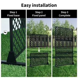 Metal Privacy Screen 36"/44"/47" W x 72" H, Freestanding 3-Panel Decorative Steel Fence with Stand, Black Privacy Divider for Balcony Patio Garden Indoor Room Decor
