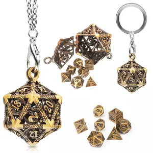 DND Metal 7 Set Mini Necklace, D20 Necklace and Keychain Portable and Dragon Eye Bag D&D Necklace