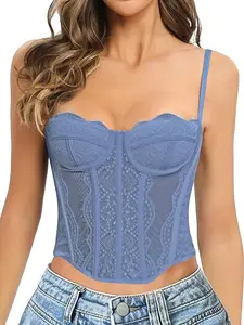 1 Count Women's Solid Color Floral Lace Bustier Corset Tops, Ruffle Lace Corset, Tummy Control Body Shaper Vest, Sexy Backless Corset Top, Waist Trainer, Shapewear Corest With Adjustable Strap, Perfect For Parties & Nightlife Fashion