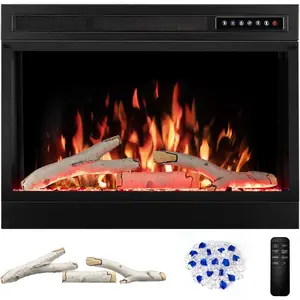 R.W.FLAME 28" Electric Fireplace Insert, Adjustable 5 Flame Colors, 12 Log Colors, 5 Flame Speeds and Brightness, Remote Control, Timer, Adjustable Temperature from 50°F to 99°F, 750W/1500W