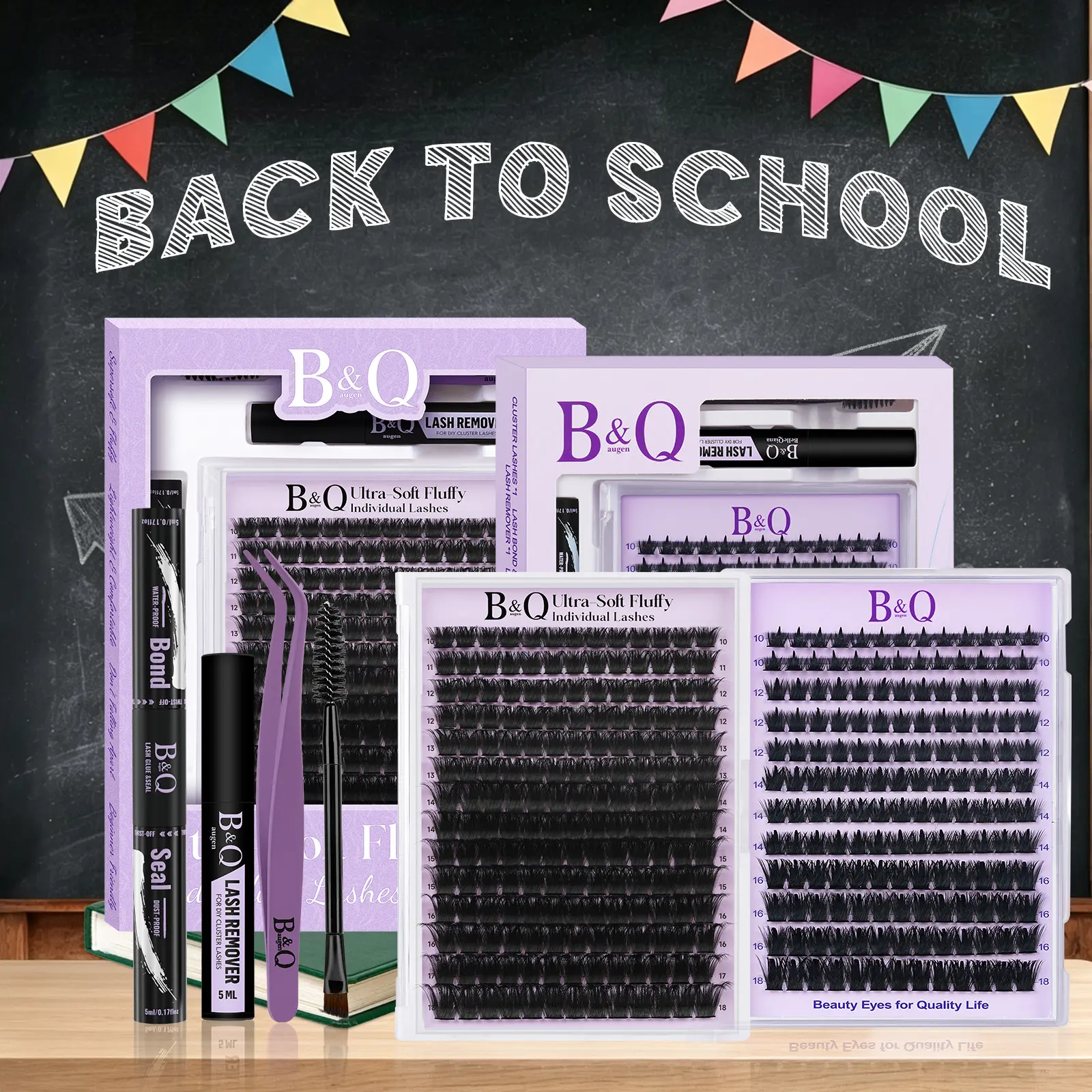 Black Pearl Kit 200D l B&Q Dramatic Soft Mega Thick Volume Individual Clusters,D-Curl,DIY Eyelashes Extension,Waterproof,Week Long Lasting,Salon Full Fake Lashes for Stacking,Vacation Lash Makeup Cosmetic #tiktokshopbacktoschool