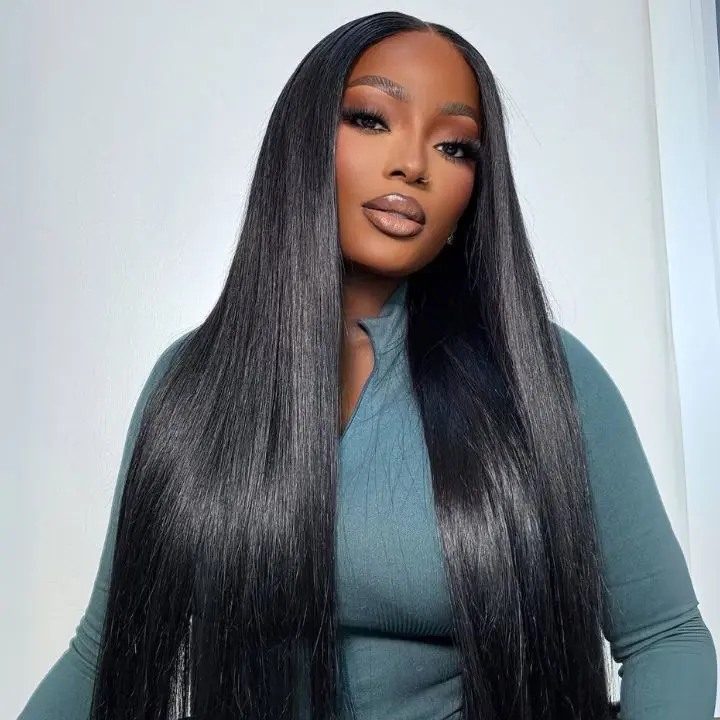 Subella Glueless Straight Human Hair Wig, Pre-Plucked Pre-Cut HD Lace Closure, 220% Density Natural Color Glueless Black Wig Ready to Go, Wigs
