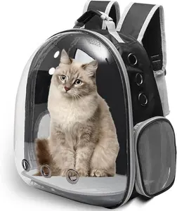 Large Bubble Cat Backpack Carrier for Travel – Airline Approved Transparent Pet Carrier Backpack with Ventilation & Padded Straps for Cats & Small Dogs up to 20lbs (Black)