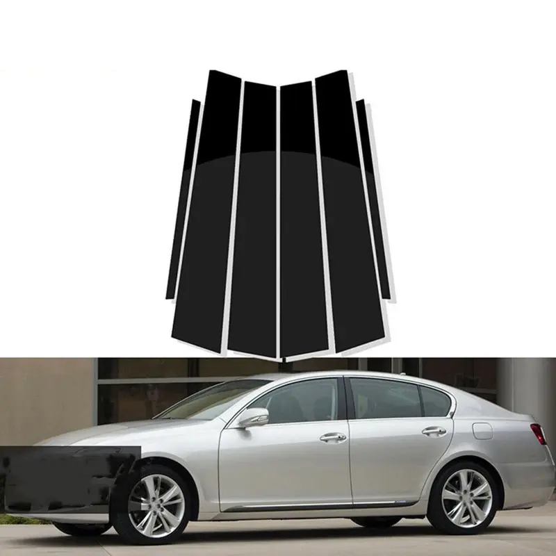 For Lexus GS 2006-2011, 6pcs/Set Glossy Black Pillar Posts Window Door Side Trim Cover Decal Car Stickers