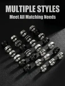10Pcs Random Men's Titanium Steel Ring Set✨Multi-Style Punk Design | Spinner & Engraved Bands | Perfect for Stacking, Daily & Party Wear