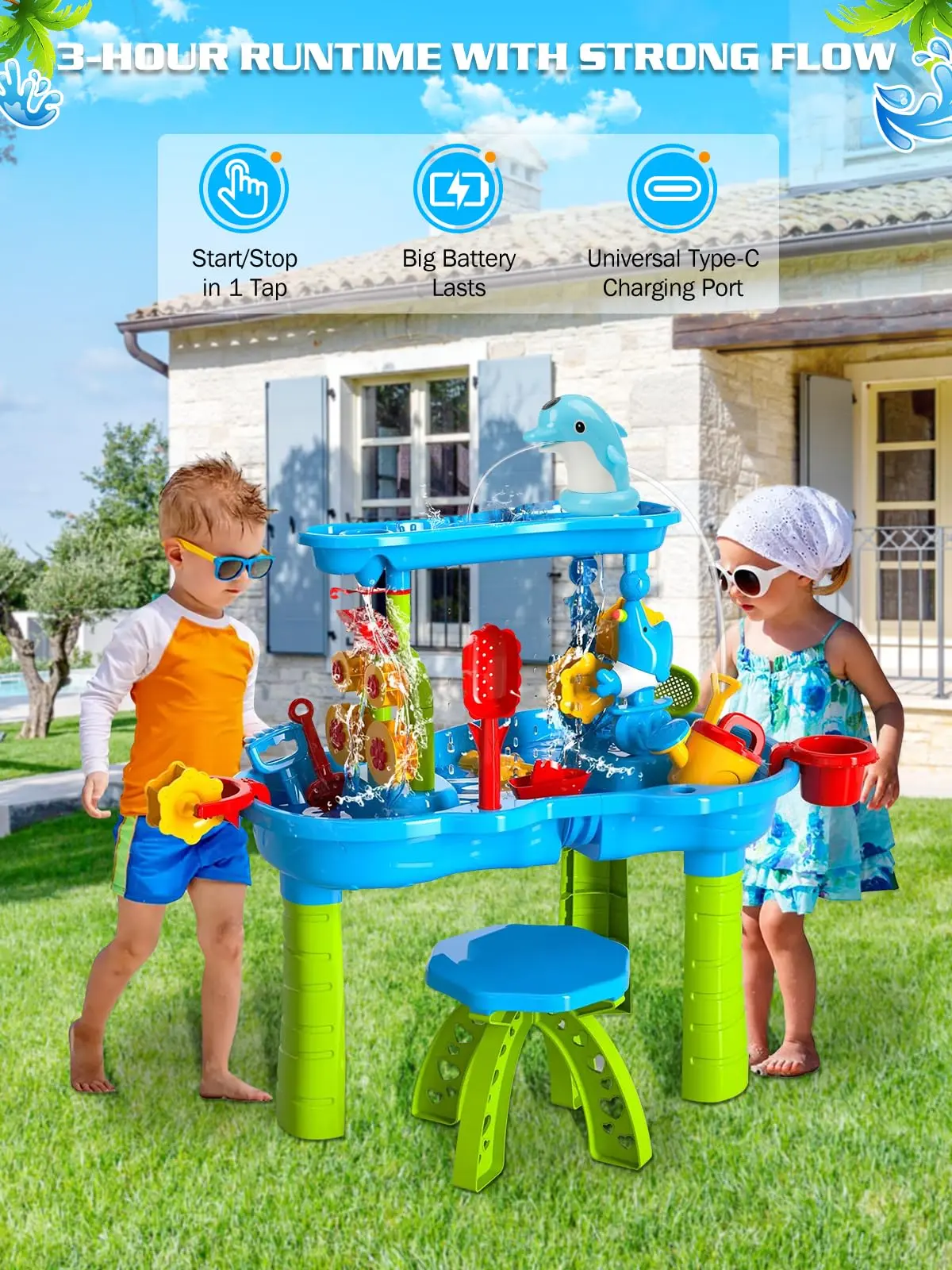 Dolphin Water Table Pump with Magnetic Base No Drill 3H Runtime