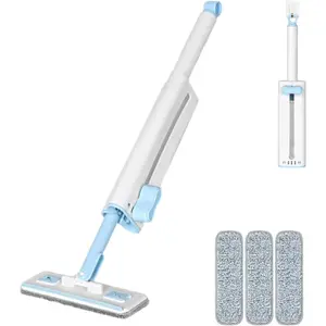 Self-Squeezing Mini mop Hand-Free Small Sponge Cleaning mop Suitable for Desktop, Kitchen, Bathroom, Glass, car, Corners and Other Small Spaces (Sponge 3pcs Squeeze Handle 1pcs) (Blue)