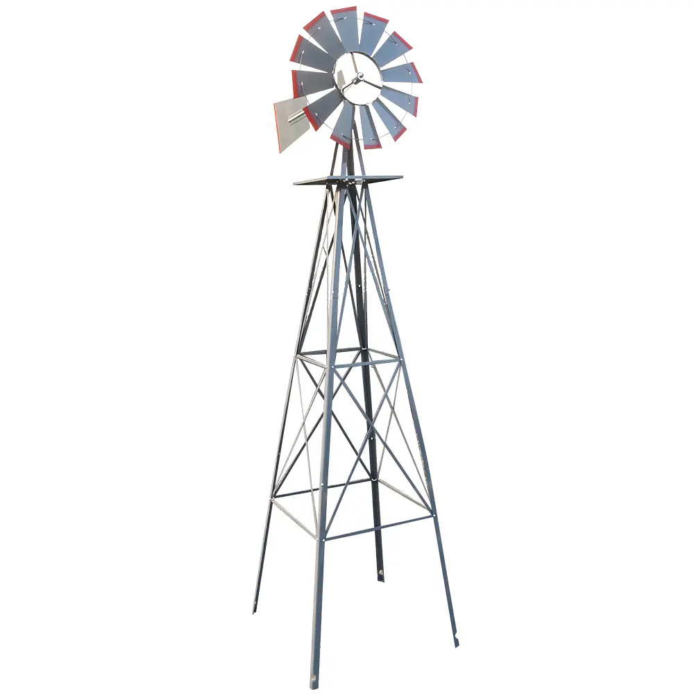 8FT Tall Sturdy Steel Outdoor Windmill, 22 Inches Wheel Diameter, 20.5 Lbs Heavy-Duty Weatherproof Decor, 4-Leg Sturdy Base, 26 Inches Base Width for Lawn, Patio