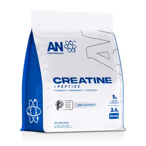 AN Performance Creatine + Peptide | Unflavored | 5g Creatine Monohydrate, 2.4g PeptiStrong | Gluten-Free, Low Carb, Low Fat | Keto Friendly | 60 Servings