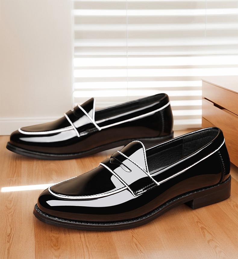 Men's Contrast Stitch Penny Loafers, Glossy Slip-On Formal Dress Shoes8662