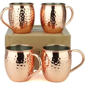 PG Copper/Rose Gold Plated Stainless Steel Moscow Mule Mug - Bar Gift Set 4 - Factory Direct (19.5 oz) - Authentic Traditional Design - Dimple Finish Hollow Handle!