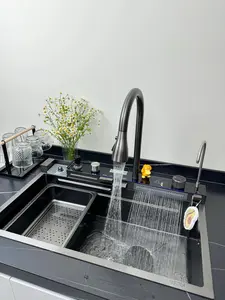 30 Inch Stainless Steel Smart Kitchen Sink, Digital Control Panel, Pull Out Faucet with 3 Spray Modes, Honeycomb Coated Workstation Sink for US Kitchen, Garbage Disposal & Cup Washer Ready outdoorfun