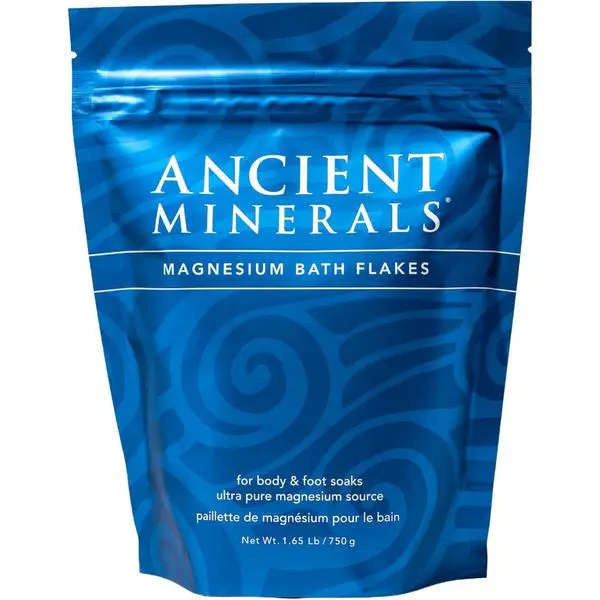 Ancient Minerals Magnesium Bath Flakes, Epsom Salt Alternative, 1.65lb | Pure Zechstein magnesium chloride flakes for soaking & whole-body replenishment. 1.65 lb resealable bag.