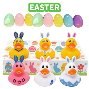 6/12pcs Easter Duck Gift Set(Rabbit-Style) - Cute Baby Rubber Ducks in Colorful Plastic Eggs, Perfect Easter Basket Stuffers, Kids Bath Toy, Party Favors Assortment, Classroom Hunt Prizes,Spring Decorations& Gift Exchange.