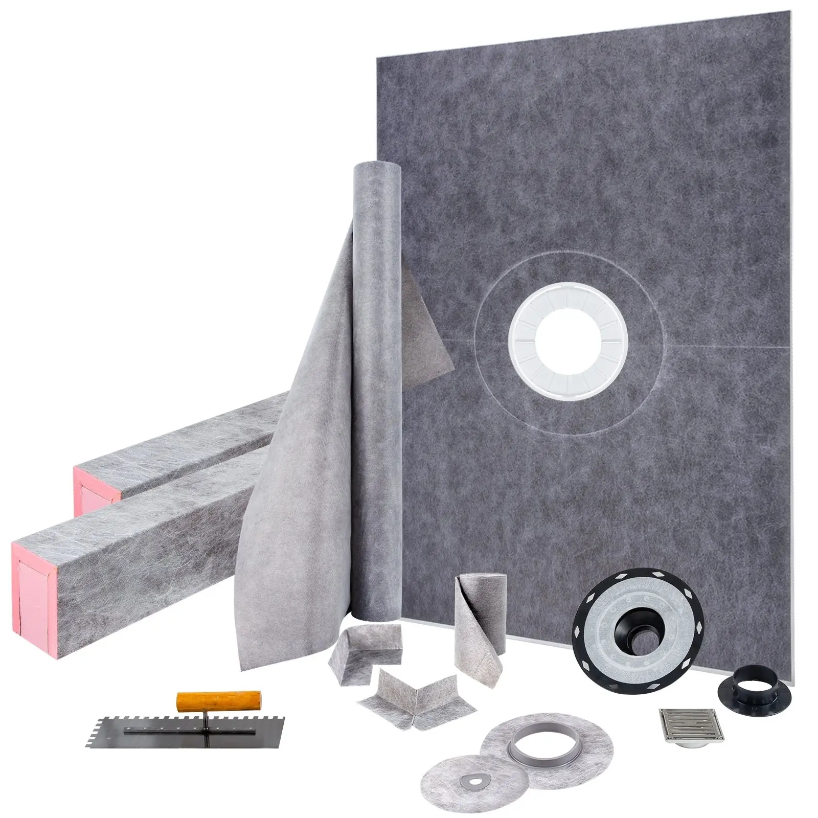 Shower Curb Kit 38x60 Inch, Watertight Curb Overlay With 4-Inch ABS Bonding Flange, 4-Inch Stainless Steel Grate, Two Cuttable Curb Pieces And Trowel, Includes Shower Pan Slope Sticks For Bathroom Renovation
