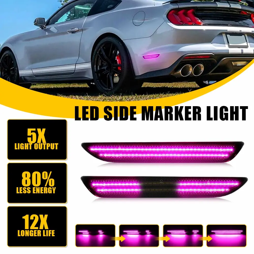 AUTOONE For Ford Mustang 2015-2023 Dynamic LED Side Marker Light Rear Bumper Purple Lamp AUTOONE 2Pcs,car accessories