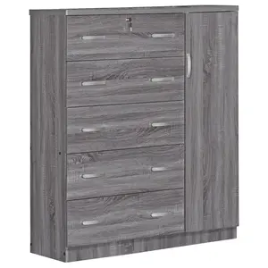 Better Home Products JCF-N-GRY JCF Sofie 5 Drawer Wooden Tall Chest Wardrobe, Gray