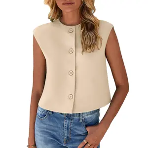 PrettyGarden Women's Suit Vest Crop Tops Summer Dressy Business Casual Work Office Clothes Trendy Blazer Waistcoat