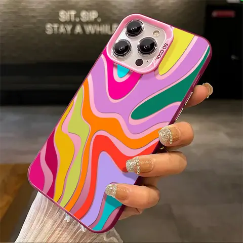 American Retro Preppy Casual Minimalist Street Style Original 1-Piece TPU Antidrop Hard Cellphone Case, Colorful Abstract Wavy Pattern Protection Cover for iPhone 17ProMax-16ProMax-16-15-14-13-12-11ProMax-Pro, Ideal Gift for Friends