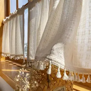 1Panel Modern Minimalist Imitation Linen Semi-Transparent Curtain Panel, Rod Pocket Hanging, Easy Install Curtain, Ideal for Cafe Balcony Kitchen Living Room Bedroom Window Decor