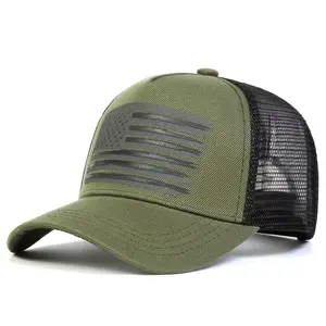 1pc Men's American Flag Printed Baseball Cap, Fashion Five-sided Hat Outdoor Adjustable Mesh Cap