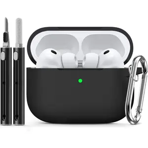 for AirPods Pro 3 Case 2025 with Cleaner Kit,Soft Silicone Protective Cases for Apple AirPods Pro 3rd Generation Case for Women Men,AirPod Pro 3 Cases Cover Accessories with Keychain-Black