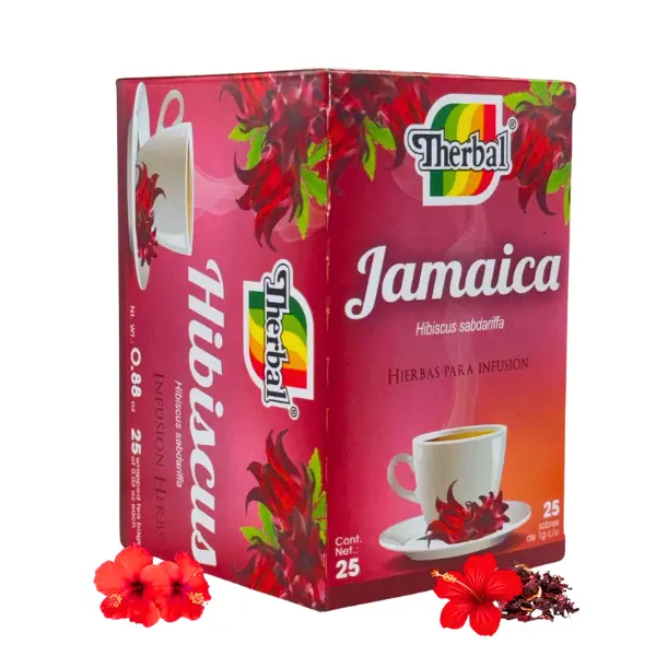 THERBAL Dried Hibiscus Fruit Herbal Tea Bags - 25 Count, Sugar Free, Flavorful Herbal Drink, 24-Month Shelf Life, Te de Jamaica Beverage (Hot or Iced), Herbal Teas