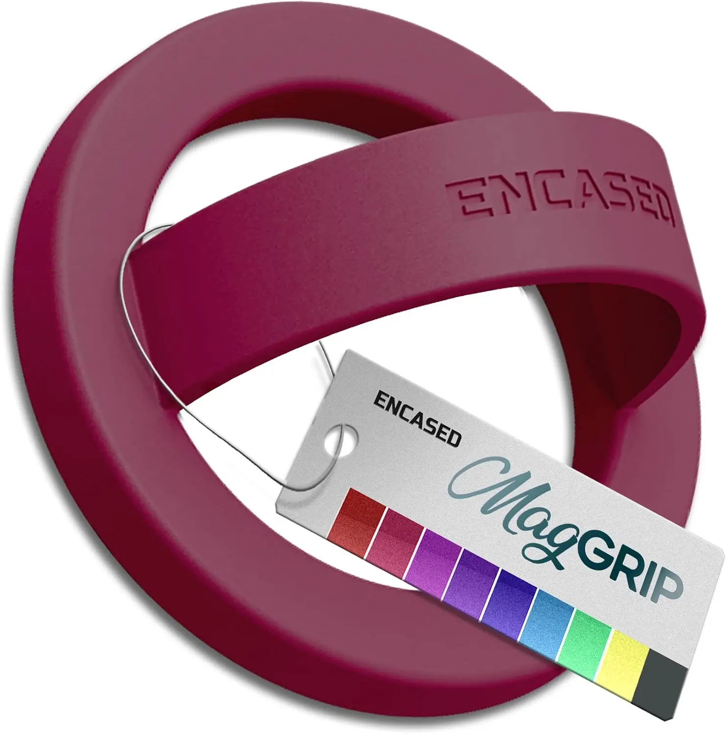 Burgundy Magnetic Phone Grip Holder Thin Silicone Finger Loop Ring, Compatible with Magsafe