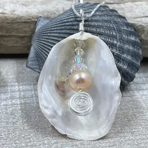 Natural Oyster Shell and Metallic Pearl Necklace
