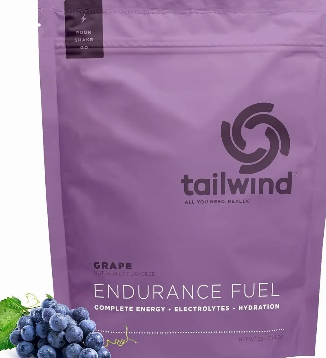 Tailwind Nutrition Endurance Fuel, Carbohydrate & Electrolyte Sports Drink Mix Powder, Gluten-Free, Vegan, Grape, 30 Servings
