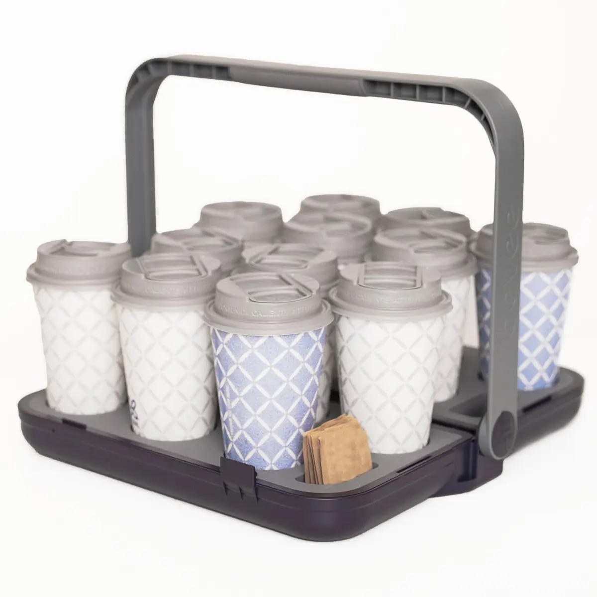 12-Cup Drink Carrier with One-Hand Design ABS Plastic & Silicone Interior Foldable for Travel Compact Storage Reusable Drink Organiser