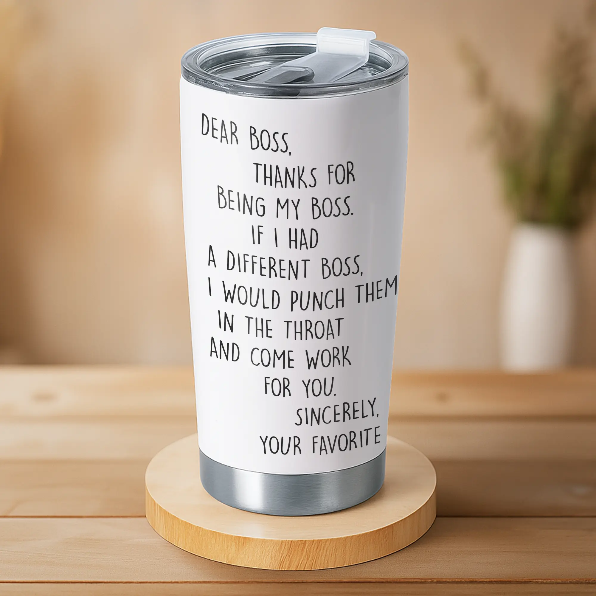 Gift - Dear Boss Funny 20 Oz Stainless Steel Tumbler - Sarcastic Appreciation Gift From Favorite Employee, Hilarious Office Drinkware For Bosses, Boss’s Day Cup
