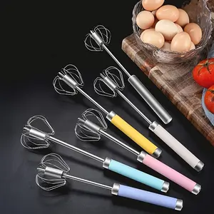 Stainless Steel Semi-automatic Rotating Egg Beater, 1 Count Handheld Egg Whisk, Manual Egg Mixer, Kitchen Mixing Tool for Eggs & Other Ingredients, Kitchen Gadgets, Utensils, Kitchenware