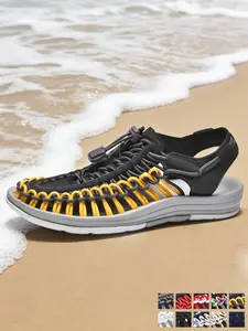 Men's Woven Sandals Wide Width Breathable Woven Bungee Cord Closed Toe Athletic Sandals Lightweight Non-Slip Cushioned Beach Water Shoes for Summer Hiking, Vacation & Big Size 11-14