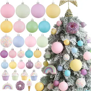 Pastel Christmas Tree Ornaments 46 count  Yellow Blue Rainbow Shatterproof Xmas Hanging Ornaments for Tree  Holiday Candyland Party Centerpiece Wreath Garland Decor