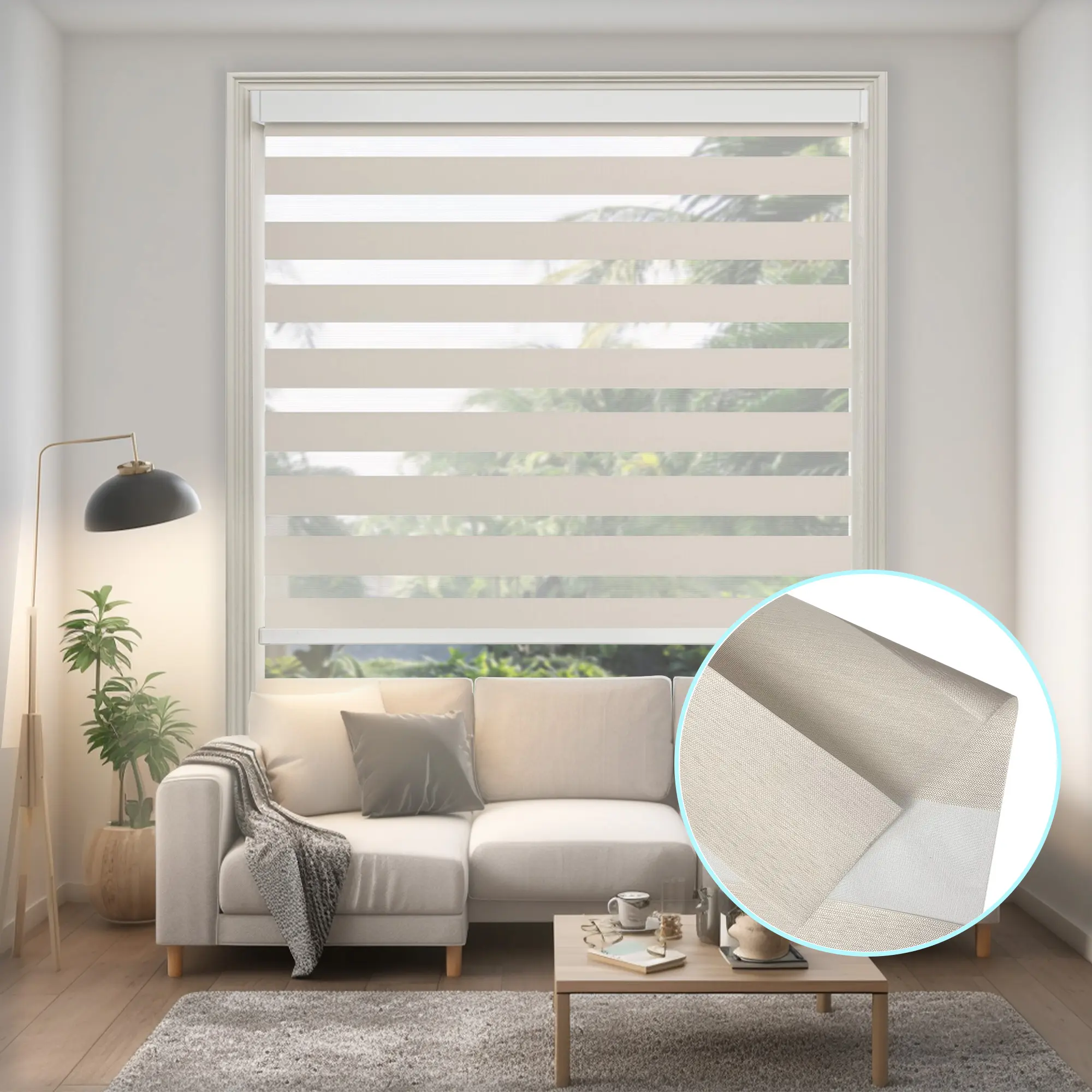 Manual Zebra Blinds (Width 20"-56"), Beige Light Filter Fabric,  Lift cord Horizontal Curtains for window, Living Room, Kicthen, Kids Room