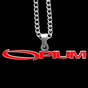 Red Carti Opium Necklace Stainless Steel 1.25" Mirror Polished Ken Carson Destroy Lonely Pendant with Red Enamel & Choice of Chain Includes Free Gift