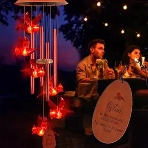 Solar Cardinal Wind Chimes Outdoor Solar Lights Cardinal Red Bird Windchimes  Hanging Decorations for Garden Patio,Gifts for Women Birthday Thanksgiving Party