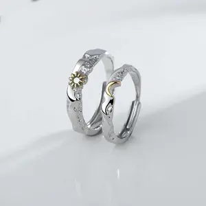 Sun and Moon Couple Ring Silver One Pair Open Adjustable Index Finger Ring